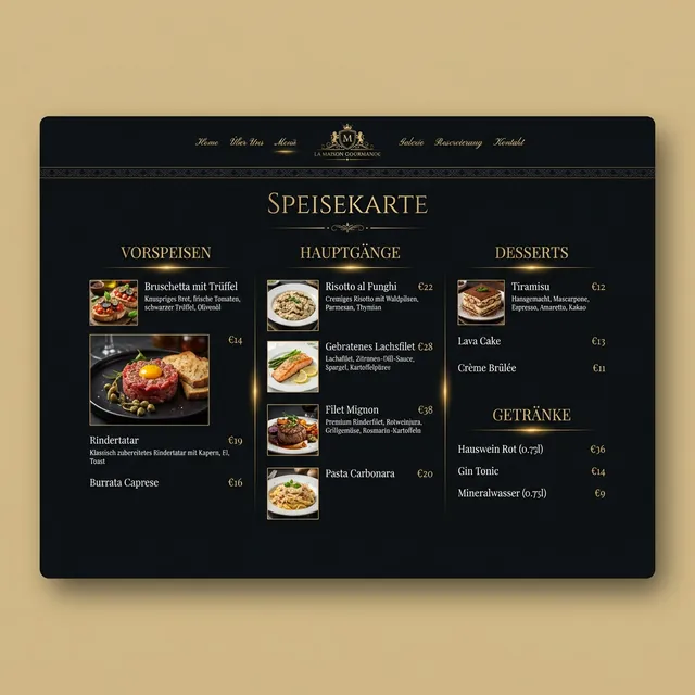 Digitale Speisekarte — Menü Design Beispiel